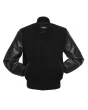 Black Wool American Varsity Jacket with Black Vinyl Sleeves - Front View