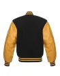 Black Wool American Varsity Jacket with Gold Vinyl Sleeves - Back View
