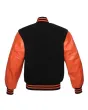 Black Wool American Varsity Jacket with Orange Vinyl Sleeves - Back View