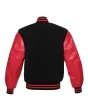 Black Wool American Varsity Jacket with Red Vinyl Sleeves - Back View