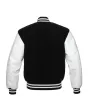 Black Wool American Varsity Jacket with White Vinyl Sleeves - Back View