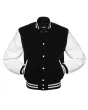 Black Wool American Varsity Jacket with White Vinyl Sleeves - Front View