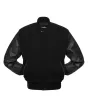 Black Wool & Cowhide Leather American Varsity Jacket - Front View