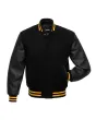Black Leather Sleeves American Varsity Jacket - Front View