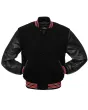 Black Wool Body American Varsity Jacket with Black Leather Sleeves - Front View