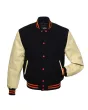 Cream Leather Sleeves American Varsity Jacket - Front View