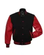 Red Leather Sleeves American Varsity Jacket - Front View