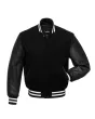 White Leather Sleeves American Varsity Jacket - Front View
