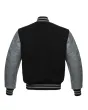 Black Wool and Grey Cowhide Leather American Varsity Jacket - Back View