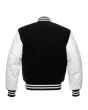 Black Wool and White Cowhide Leather American Varsity Jacket - Back View