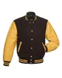 Gold Leather Sleeves American Varsity Jacket - Front View