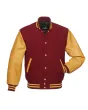 Gold Leather Sleeves American Varsity Jacket - Front View