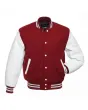White Leather Sleeves American Varsity Jacket - Front View