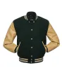 Forest Green Wool Body American Varsity Jacket with Tan Leather Sleeves - Front View