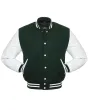 Forest Green Wool and White Leather American Varsity Jacket - Front View