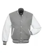White Leather Sleeves American Varsity Jacket - Front View