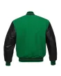 Kelly Green Wool and Black Leather American Varsity Jacket - Back View