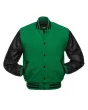 Kelly Green Wool and Black Leather American Varsity Jacket - Front View