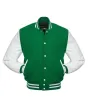 Kelly Green Wool and Cowhide Leather American Varsity Jacket - Front View