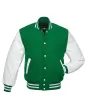Kelly Green and White Striped Cowhide Leather Varsity Jacket - Front View