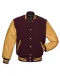 Gold Leather Sleeves American Varsity Jacket - Front View