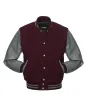 Maroon Wool Body American Varsity Jacket with Grey Leather Sleeves - Front View