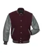 Grey Leather Sleeves American Varsity Jacket - Front View