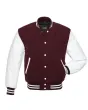 White Leather Sleeves American Varsity Jacket - Front View