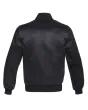 Midnight Monochrome Satin Bomber Jacket: Back view displaying the monochrome satin fabric, providing a glimpse of the jacket's design and detailing from behind.