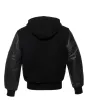 Back side view of Midnight Run Black Wool Varsity Jacket displaying a clean back design with no additional patterns, highlighting the high-quality wool material.