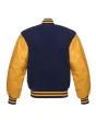 Navy Blue Wool American Varsity Jacket with Gold Vinyl Sleeves - Back View