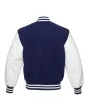 Navy Blue Wool American Varsity Jacket with White Vinyl Sleeves - Back View