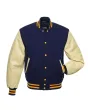 Cream Leather Sleeves American Varsity Jacket - Front View