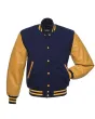 Gold Leather Sleeves American Varsity Jacket - Front View