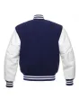 Navy Blue Wool and Cowhide Leather American Varsity Jacket - Back View