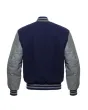 Navy Blue Wool and Cowhide Leather American Varsity Jacket - Back View