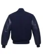 Navy Blue Wool and Cowhide Leather American Varsity Jacket - Back View