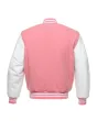 Pink Wool and White Leather American Varsity Jacket - Back View
