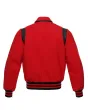 Back side view of Red Retro Varsity Jacket showcasing the clean design with lightweight lining and classic red wool sleeves.