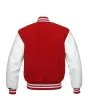 Red Wool Varsity Jacket with White Vinyl Sleeves - Back View