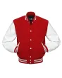 Red Wool Varsity Jacket with White Vinyl Sleeves - Front View