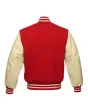 Red Wool and Cream Cowhide Leather American Varsity Jacket - Back View