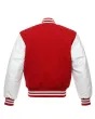 Red Wool and White Cowhide Leather American Varsity Jacket - Back View