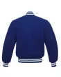 Regal Blue Classic Wool Varsity Jacket: Back view displaying the regal blue color and intricate embroidery, offering a stylish perspective of the jacket from behind.