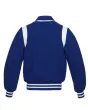 Back side view of Royal Blue Retro Varsity Jacket showcasing the clean design with lightweight lining and classic royal blue wool sleeves.