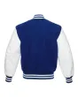 Royal Blue Wool American Varsity Jacket with White Vinyl Sleeves - Back View