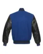 Royal Blue Wool and Black Cowhide Leather American Varsity Jacket - Back View