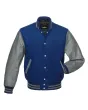 Grey Leather Sleeves American Varsity Jacket - Front View