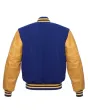 Royal Blue Wool and Gold Cowhide Leather American Varsity Jacket - Back View