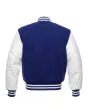 Royal Blue Wool and White Cowhide Leather American Varsity Jacket - Back View